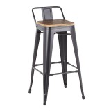 LumiSource Oregon Low Back Barstool - Set of 2 - GREY; BROWN - Perspective