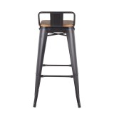 LumiSource Oregon Low Back Barstool - Set of 2 - GREY; BROWN - Rear