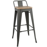 LumiSource Oregon Low Back Barstool - Set of 2 - BLACK METAL; BAMBOO - Perspective