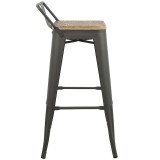 LumiSource Oregon Low Back Barstool - Set of 2 - BLACK METAL; BAMBOO - Side