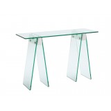 JETTA High Gloss White Lacquer w 1/2 Clear Glass Console Table - Angled View