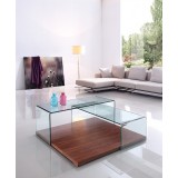 KINETIC Collection Walnut Veneer With Clear Glass Coffee Table