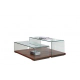 KINETIC Collection Walnut Veneer With Clear Glass Coffee Table - Nesting