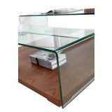 KINETIC Collection Walnut Veneer With Clear Glass Coffee Table - Side