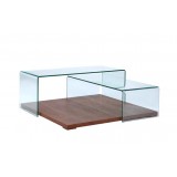 KINETIC Collection Walnut Veneer With Clear Glass Coffee Table