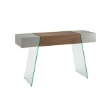 Casabianca IL VETRO CABANA Console Table - Angled -High Gloss Taupe Lacquer And Walnut Veneer 