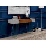 Casabianca IL VETRO CABANA Console Table - Lifestyle - High Gloss Taupe Lacquer And Walnut Veneer 