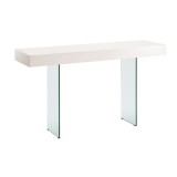Casabianca IL VETRO Il Vetro Console Table In High Gloss White Lacquer With Clear Glass - Angled View
