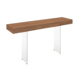 Casabianca IL VETRO Il Vetro Console Table In High Walnut Veneer With Clear Glass - Angled