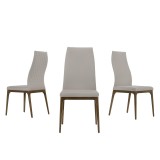 Casabianca MORITZ Dining Chair In Light Gray Leather With Walnut Wood Legs - Set of 3