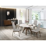 Casabianca MORITZ Dining Chair In Light Gray Leather With Walnut Wood Legs - Lifestyle