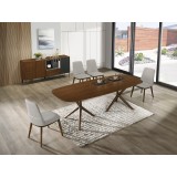 Casabianca STELLAR Dining Chair In Light Gray Leather With Walnut Wood Legs - Lifestyle
