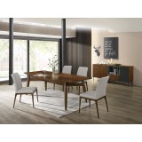 Casabianca OXFORD Dining Chair In Light Gray Leather With Walnut Wood Legs - Lifestyle