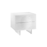 Moon Nightstand In High Gloss White Lacquer With Brushed Stainless Steel - Anbgled View