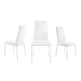 Casabianca FIRENZE Dining Chair In White Pu-leather With Stainless Steel Base - Set of 3