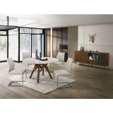 Casabianca FLAIR Dining Table In White Marbled With Walnut Wood Veneer Base - Lifestyle 1