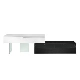 Casabianca AIR Entertainment Center In High Gloss White Lacquer And Dark Gray Oak Veneer With Clear Glass Legs - Front