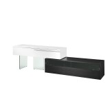 Casabianca AIR Entertainment Center In High Gloss White Lacquer And Dark Gray Oak Veneer With Clear Glass Legs - Angled