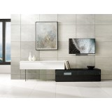 Casabianca AIR Entertainment Center In High Gloss White Lacquer And Dark Gray Oak Veneer With Clear Glass Legs - Lifestyle 2