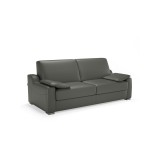 Casabianca LANDMARK Queen Size Sofa Bed In Gray/White Top Grain Leather With Chromed Feet - Angled