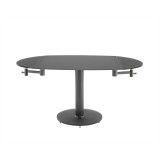 Thao Dining Table In Gray Glass With Polished Stainless Steel Base - Front Extended