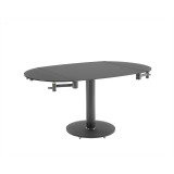 Thao Dining Table In Gray Glass With Polished Stainless Steel Base - Angled Unextended