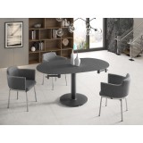 Thao Dining Table In Gray Glass With Polished Stainless Steel Base - Lifestyle