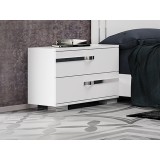 Casabianca WAVE Nightstand In High Gloss White Melamine With Chrome Trim - Angled