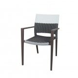 Chloe Dining Arm Chair - Black and White Wicker - Black Frame 