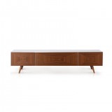 City TV Stand In White HG With Walnut Front