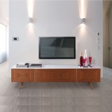 City TV Stand In White HG With Walnut Front - Lifestyle