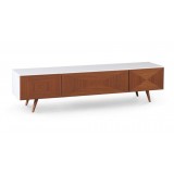 City TV Stand In White HG With Walnut Front - Angled