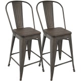 LumiSource Oregon High Back Counter Stool - Set of 2 - ANTIQUE; ESPRESSO