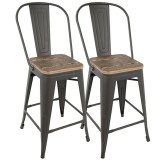 LumiSource Oregon High Back Counter Stool - Set of 2 - GREY; BROWN