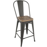 LumiSource Oregon High Back Counter Stool - Set of 2 - GREY; BROWN - Perspective