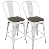 LumiSource Oregon High Back Counter Stool - Set of 2 - WHITE; ESPRESSO