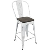 LumiSource Oregon High Back Counter Stool - Set of 2 - WHITE; ESPRESSO - Perspective