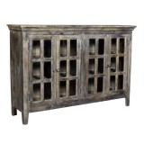 Bengal Manor Acacia Wood 4 Door Window Pane Cabinet