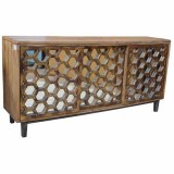 Bengal Manor Mango Wood 3 Sliding Door Cabinet With Honeycomb Mirror