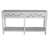 Swimming Upstream Antique White 2 Drawer Aqua Fish Console