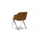 Sebastian Arm Chair Cognac Leathette With Brushed Stainless Steel Legs Set of 2 - Back Angled