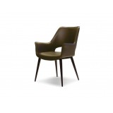 Arm Chair Brown Vintage Leatherette with Walnut Finish Steel Frame - Angled View