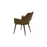 Arm Chair Brown Vintage Leatherette with Walnut Finish Steel Frame - Back Angle