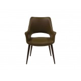Arm Chair Brown Vintage Leatherette with Walnut Finish Steel Frame