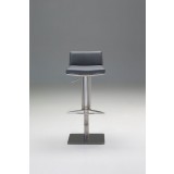 Hydraulic Bar Stool Grey Leatherette with Brushed Stainless Steel  - Front