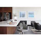 Hydraulic Bar Stool Grey Leatherette with Brushed Stainless Steel 