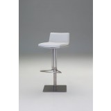 Hydraulic Bar Stool White Leatherette with Brushed Stainless Steel  - Angled