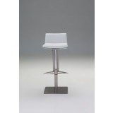 Hydraulic Bar Stool White Leatherette with Brushed Stainless Steel  - Front