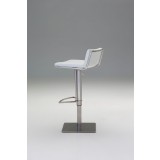 Hydraulic Bar Stool White Leatherette with Brushed Stainless Steel  - Back Angled