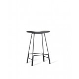 Canaria Bar Stool Black Leather Seat with Black Powder Coated Steel - Angled View